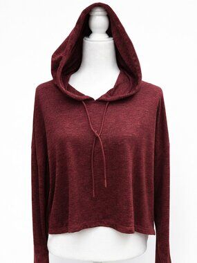 Athleta Burgundy Cropped Hoodie Heathered Long Sleeve Pullover Cozy Loungewear